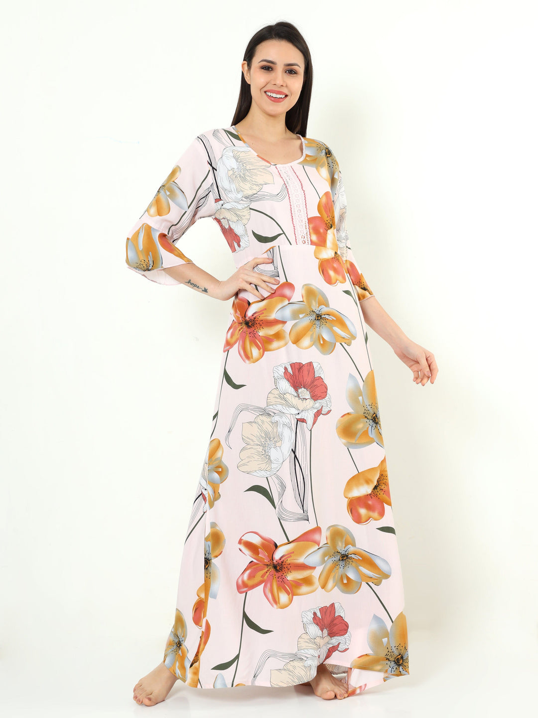  Rayon Designer Nighty  Peach Pink Rayon Designer Nighty | New Design Nighty- 9shines label 