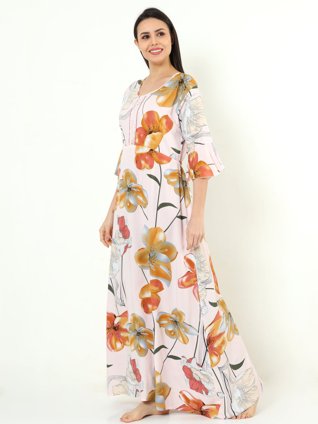  Rayon Designer Nighty  Peach Pink Rayon Designer Nighty | New Design Nighty- 9shines label 