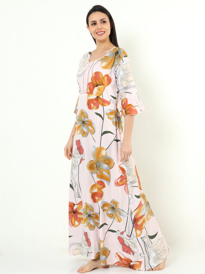  Rayon Designer Nighty  Peach Pink Rayon Designer Nighty | New Design Nighty- 9shines label 