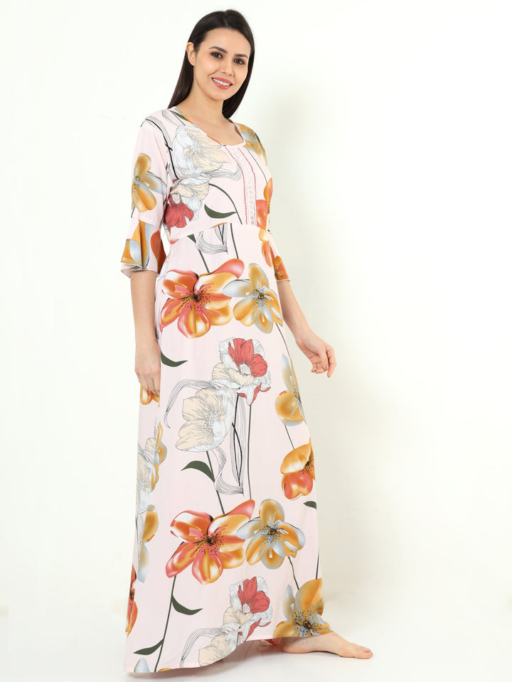  Rayon Designer Nighty  Peach Pink Rayon Designer Nighty | New Design Nighty- 9shines label 