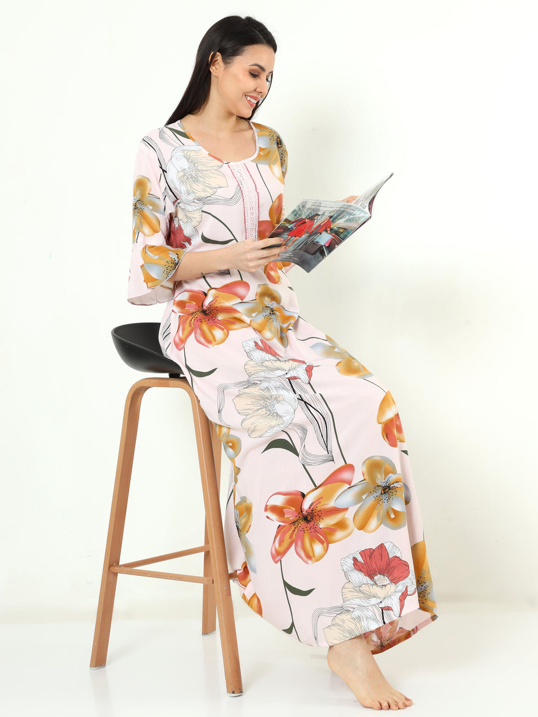  Rayon Designer Nighty  Peach Pink Rayon Designer Nighty | New Design Nighty- 9shines label 