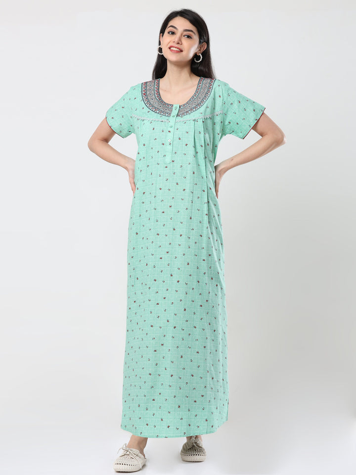  Maternity Long Nighty  Best Price Green Pure Cotton Maternity Feeding Nighty- 9shines label 