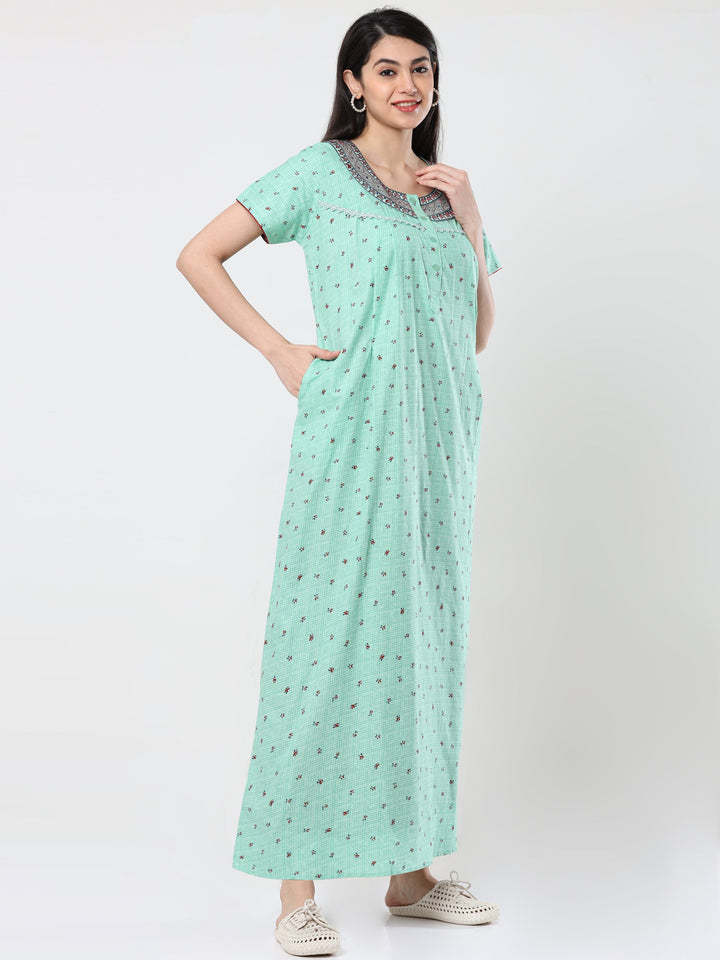  Maternity Long Nighty  Best Price Green Pure Cotton Maternity Feeding Nighty- 9shines label 