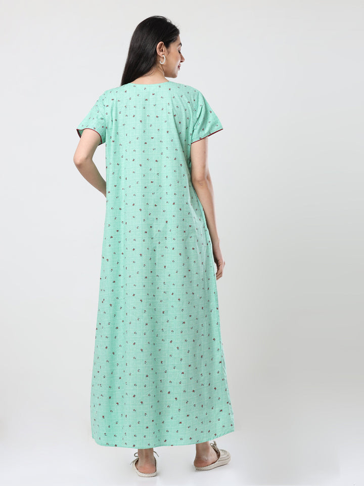  Maternity Long Nighty  Best Price Green Pure Cotton Maternity Feeding Nighty- 9shines label 