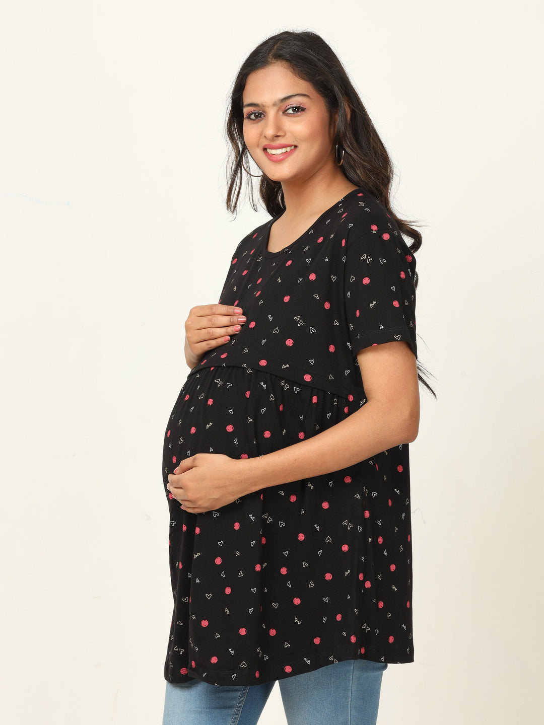  Maternity Top  Hosiery Cotton Maternity Feeding Top | Black Short Nighty- 9shines label 