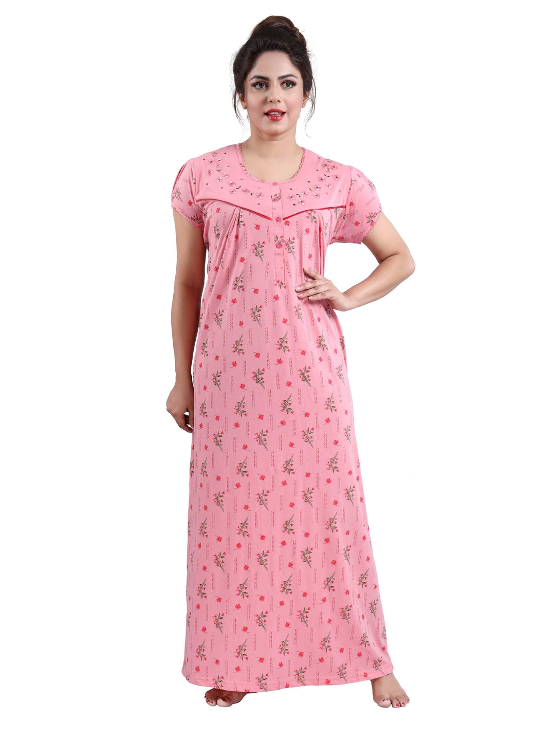  Cotton Blend Nighty  Buy Brick Pink Cotton Blend Designer Nighty- 9shines label 