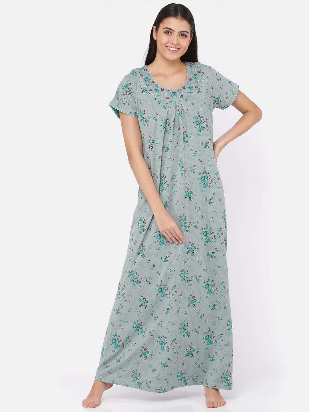  Cotton Blend Nighty  Buy Green Hosiery Cotton Multipurpose Long Maxi Nighty- 9shines label 