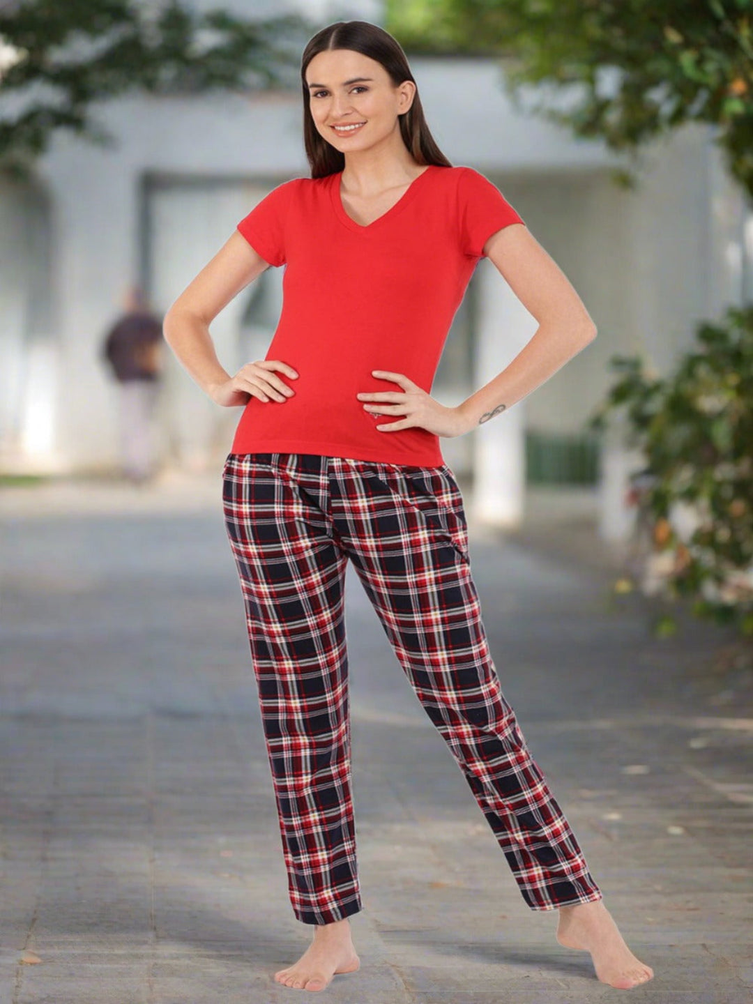  Pyjama  Hosiery Cotton Pyjama | Black and Red Pyjama Pants- 9shines label 