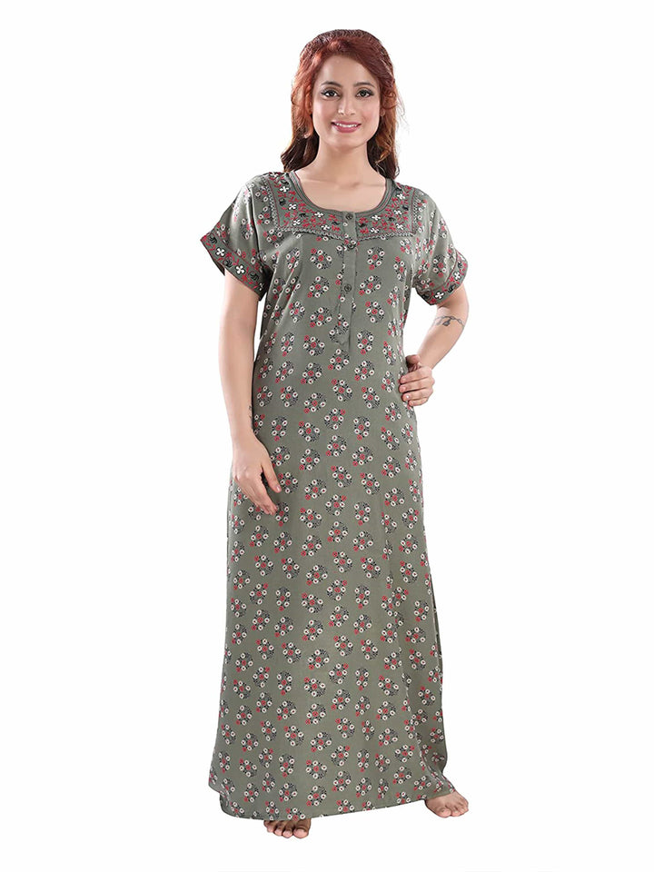  Alpine Nighty  Buy Sage Green Alpine Cotton Designer Nighty- 9shines label 