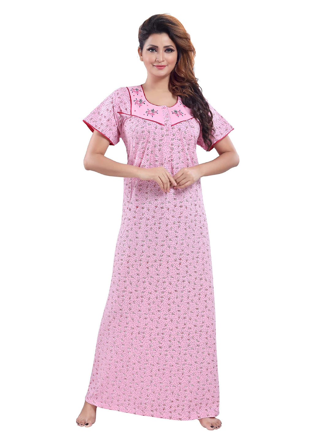  Cotton Blend Nighty  Cotton Blend Designer Pink Nighties- 9shines label 